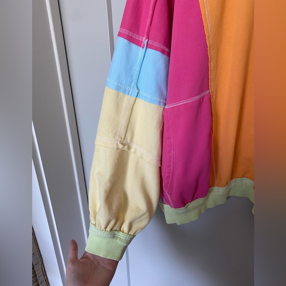 BiBi colorful patchwork exposed stitching colorblock oversized crewneck top XL - Picture 5 of 10